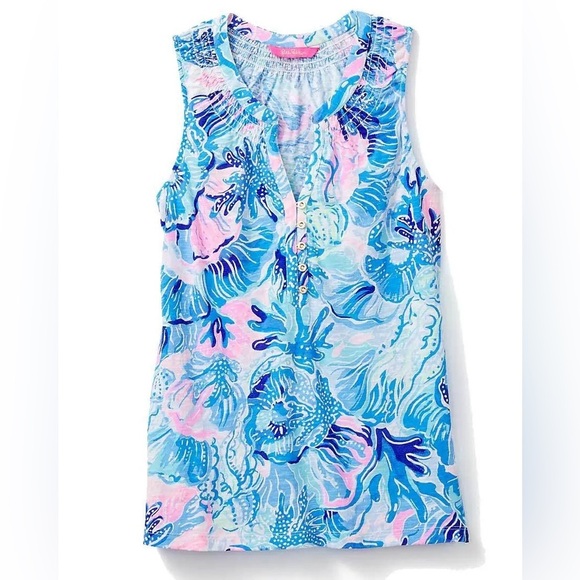 Lilly Pulitzer Essie Tank Top Saltwater Blue Size XS Beach Vacation V-Neck - Picture 1 of 7